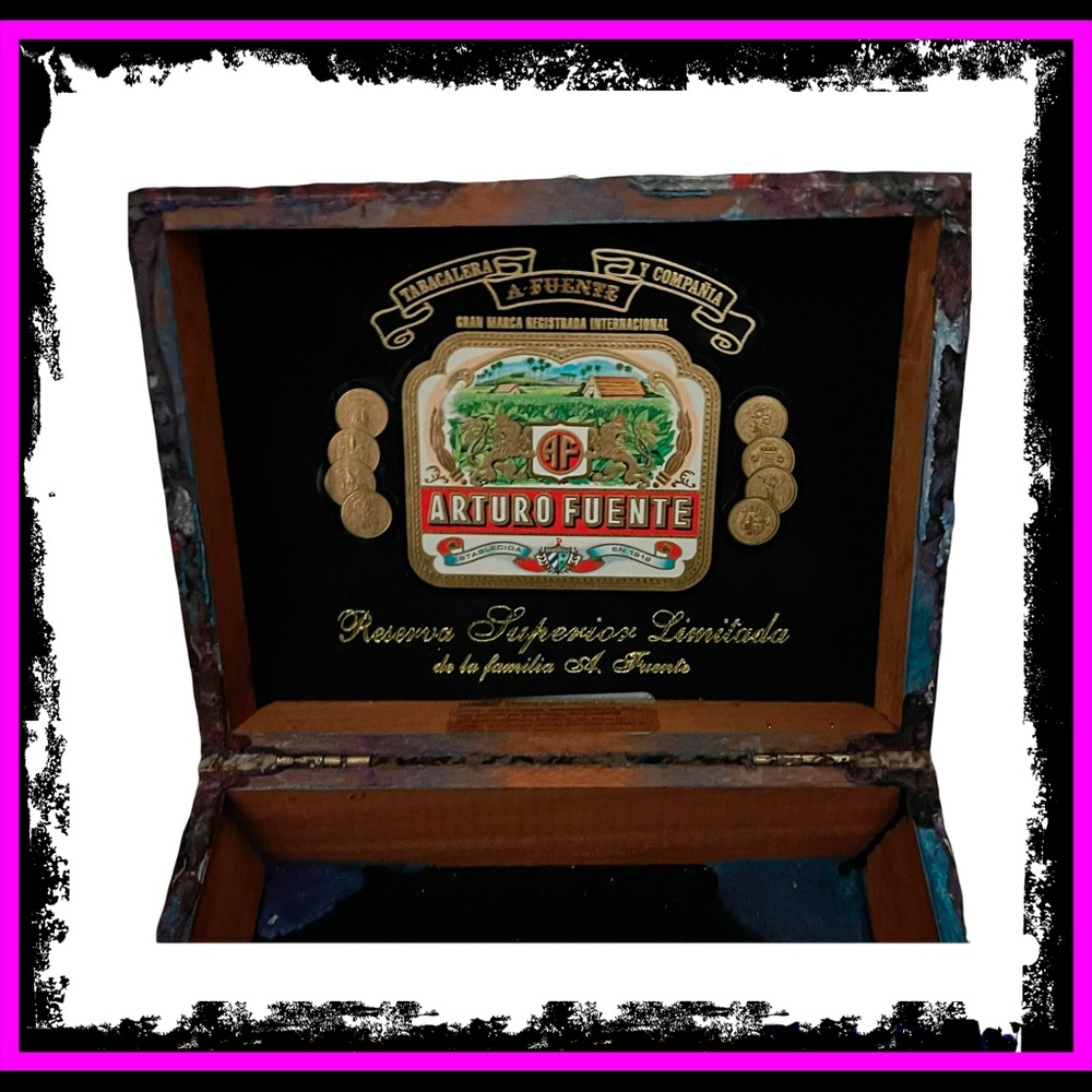 New Artisan Hand Painted By Me Gothic Poured Vintage Cigar Box By Arturo Fuente - Picture 7 of 15